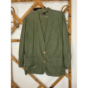 Liz Wear Olive Green Linen Blend Blazer